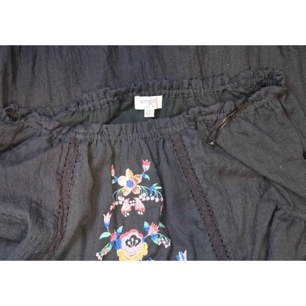 Umgee USA Black Bohemian Boho Pheasant Floral Embroidered Dress Medium M - Picture 4 of 4